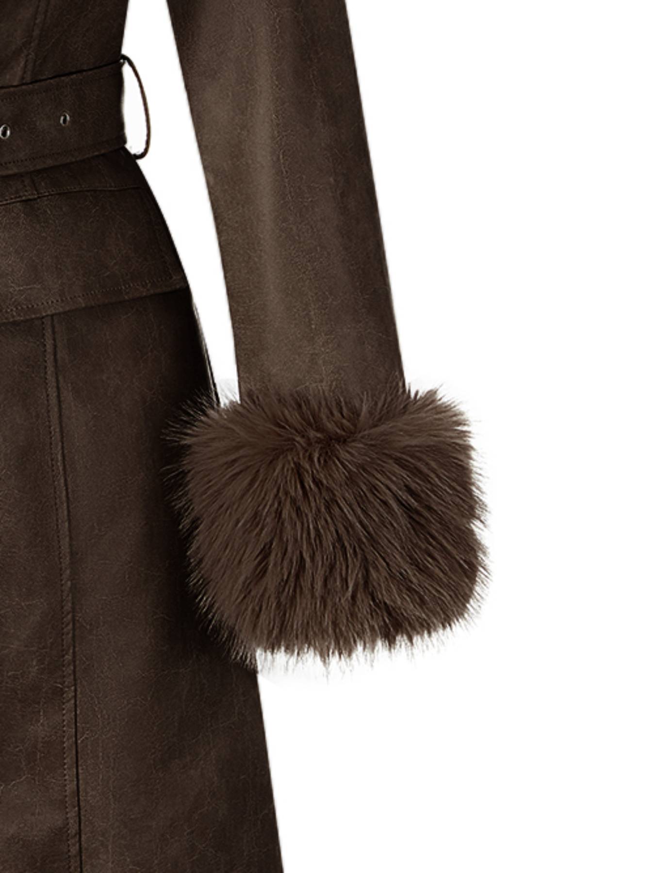 Women's Fall Winter Long Faux Fur Coat, Vintage Style Casual Cotton Woven Jacket with Large Collar and Belt, Elegant Plain Design