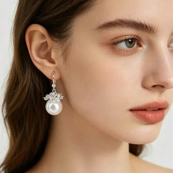 Vintage Flower Zircon Pearl Dangle Earrings, Elegant Gold Hook Drop Earrings for Wedding Party Women Jewelry Gift