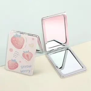 1 Piece Strawberry Design Double-Sided Makeup Mirror, Polished Iron Stand, Desktop Mount, Magnifying Glass Surface, Floral Theme, Fragrance-Free, No Batteries Required