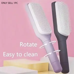 Macaron Anti-Static Hair Brush for Women, Detangling Massage Comb, Easy-Rotate and Clean, Curly Hair Massager, Auto-Cleaning Hair Comb