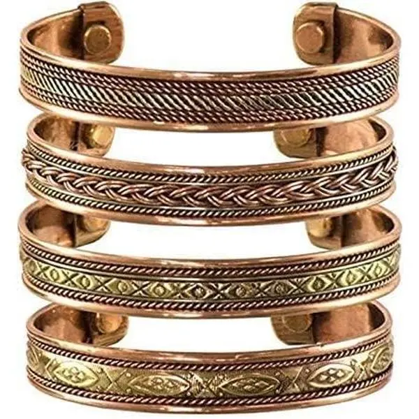 Tibetan Set  4 Pure Copper Bracelet Cuff Kada Bangle For Men Ans Women From India For Unisex