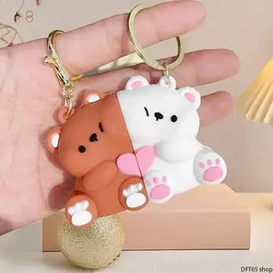 Magnetic Attraction Matching Bear Couple Keychain Soft Smooth Surface Separate Pair Design Solid Metal Key Ring Unisex For Men Women Daily Car Key Backpack Hanging Sweet Sentimental Stackable Decorative Bag Accessory Set