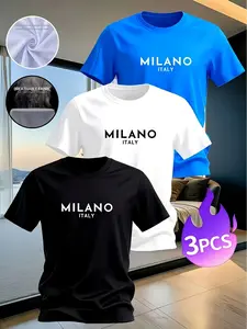 Men's 3-Pack Classic Letter Print T-Shirts, Quick-Dry Short Sleeve, Breathable Knit, Comfortable, Sporty Style, Ideal for Fitness Enthusiasts