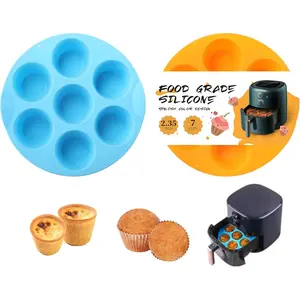 2 Pack  Egg Bite Molds,  Grade 7-Cups Air Fryer Muffin Pan for Baking Mini Muffins, Egg Bite, Tart, Mini Cupcake and Quiche, Nonstick and BPA - Free (Orange+Blue)