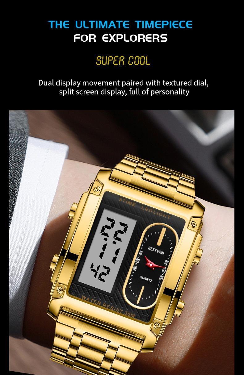 Luxury Racing men's square creative dual-movement multifunctional sports watch, featuring a luxurious triple-time design, water resistance, luminous dial,​Exuding a minimalist aesthetic, it is elegant, durable, and the perfect choice for everyday wear.​​