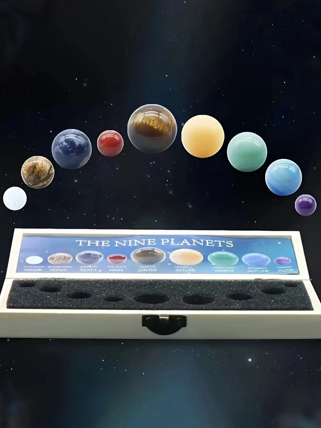 9Pcs Nine Planets Natural Crystal Specimen Luxury Set, Natural Stone Science Popularization Universe Galaxy Solar System Tabletop Ornament, Mineral Specimen Collection Gift Box, Special Jewelry Decorations, Crystal Decorative Ornaments