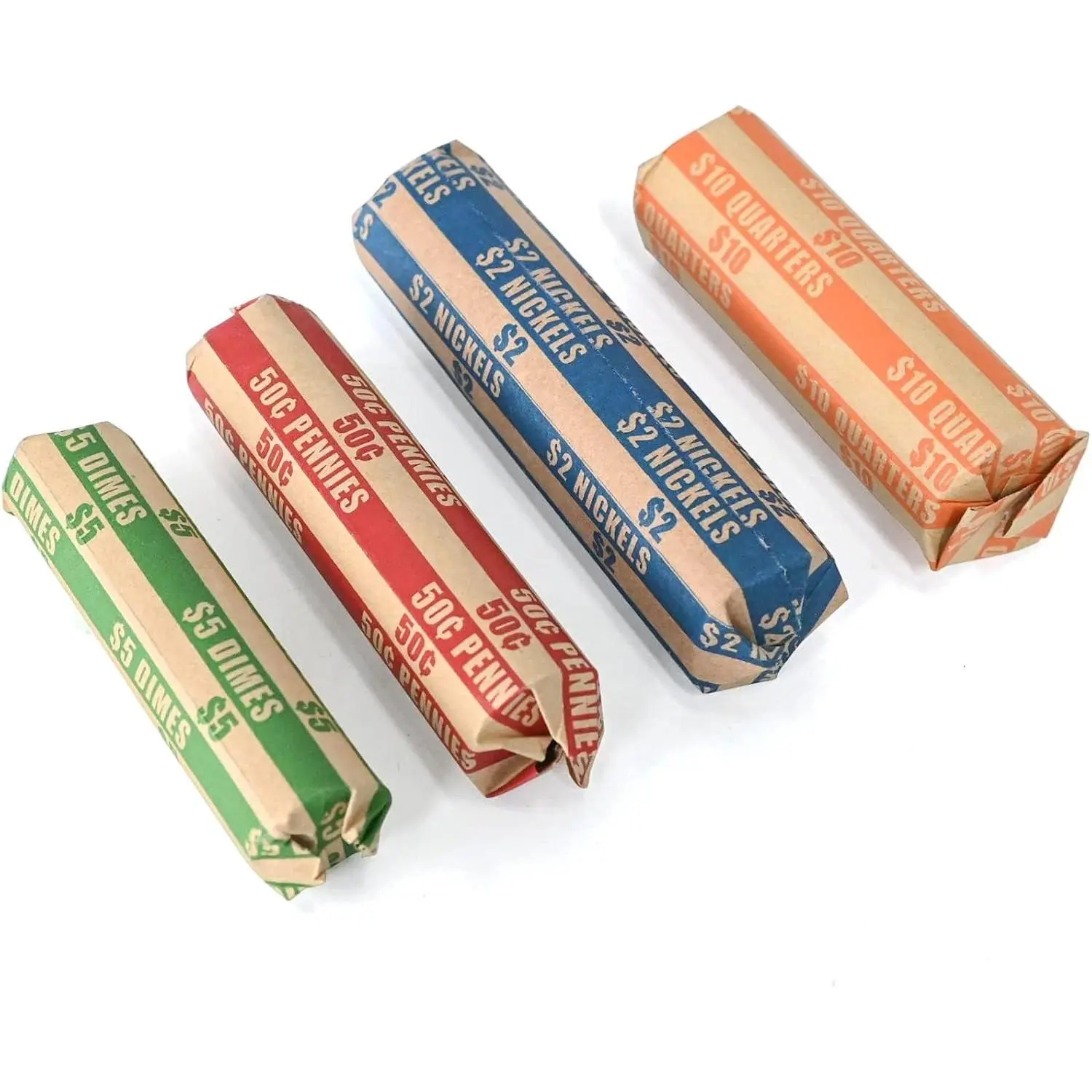 DGBDPACK Assorted Flat Coin Wrappers, 125 Pack | 125 assorted flat coin wrappers: 25 Dimes, 25 Nickels, 25 Pennies, 50 Quarters