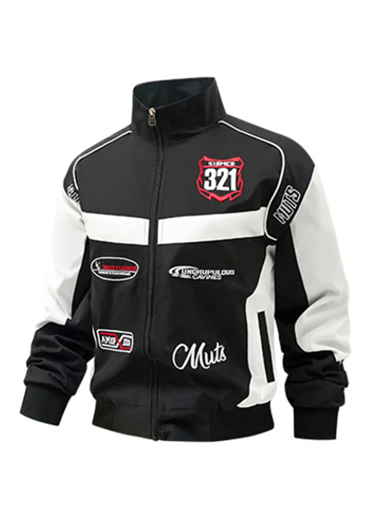Vintage Racing Jacket for Men and Women, Color Block F1 Streetwear Biker Coat, Casual Outerwear, Fitted Style, Plain Surface Design, Biker Jackets