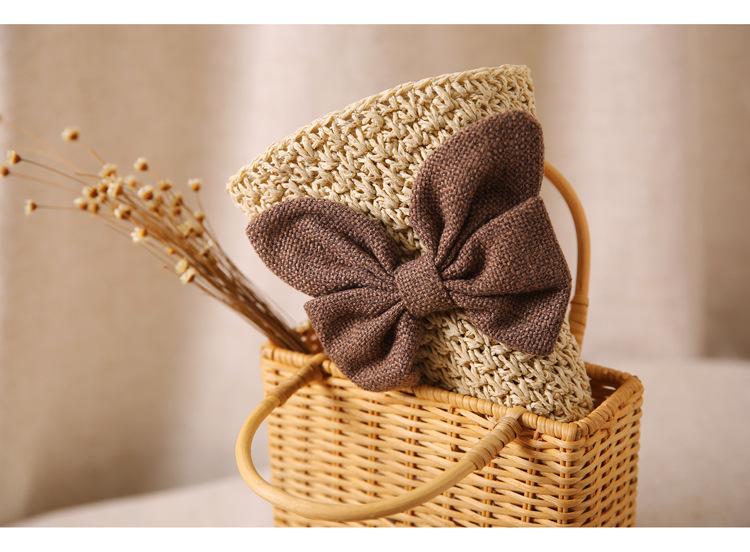 Summer Straw Hat, Multifunctional Vintage Woven Handmade Straw Hat, Foldable And Versatile Sun Protection Hat, With Pleated Bow, Breathable Travel Beach Hat