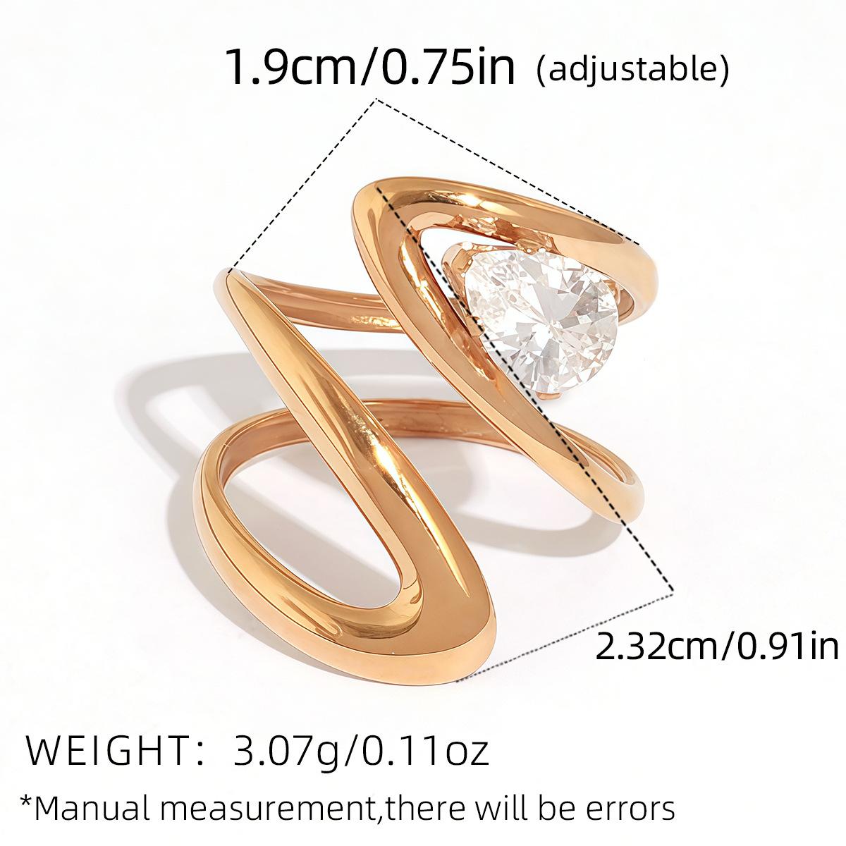 1pc 18K Gold Plated Geometric Line Zircon Open Ring for Women, Stainless Steel Adjustable Stackable Trendy Minimalist Statement Jewelry, Elegant Chic Birthday Holiday Anniversary Gift for Girlfriend Sister Bestie Gold-Plated Striped Couple Stacking