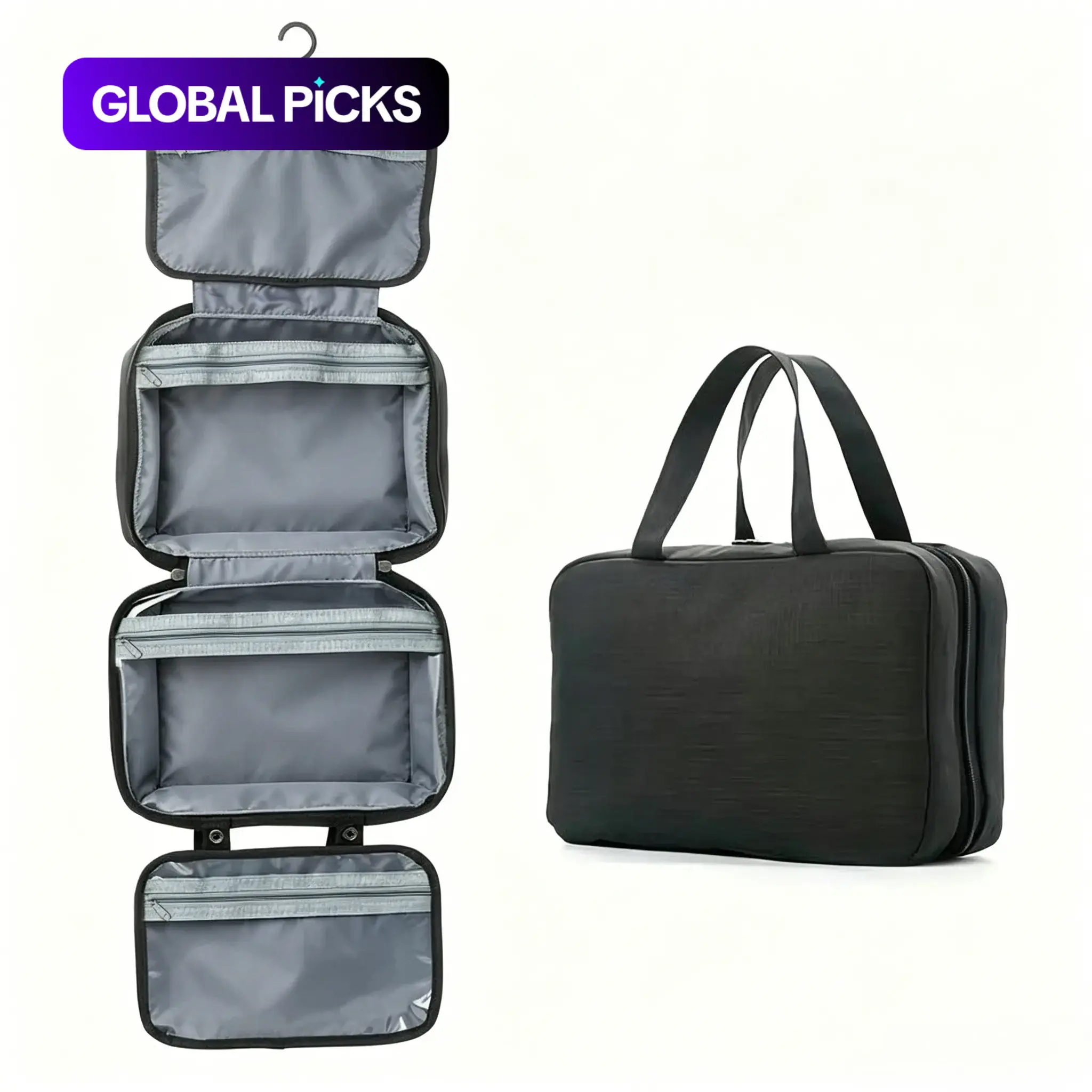 Waterproof Foldable Toiletry Bag, Toiletry Pouch, 1 Count Multifunctional Travel Cosmetic Organizer, Large-Capacity Portable Hanging Toiletry Bag for Business Trips, Vacations, Gym and Camping, Multifunctional Toiletry Bag #GLOBAL PICKS