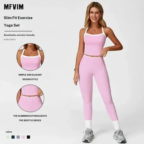 Women's 2-Piece Solid Color Matching Workout Set - Cut-Out Backless Camisole, High-Waist Leggings, Sport-Ready Clean Look, Female All Seasons Activewear for Yoga, Gym, Valentine's Day Gift