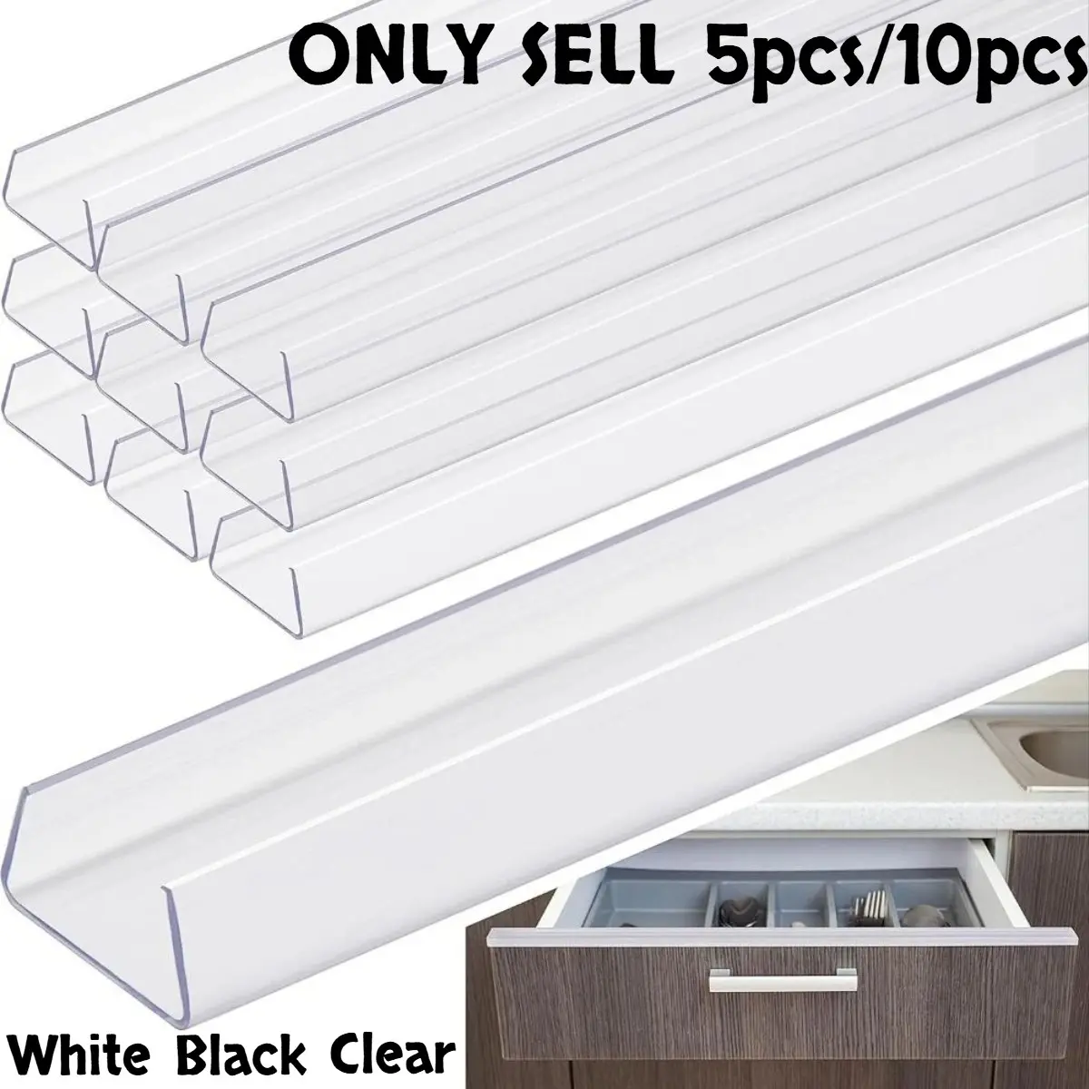 10pcs/5pcs snug-fit 18-inch cabinet door protectors, flexible slip-on plastic edge guards, slim transparent cabinet edge protection, prevents wear, cracking, and discoloration, cabinet door buffer