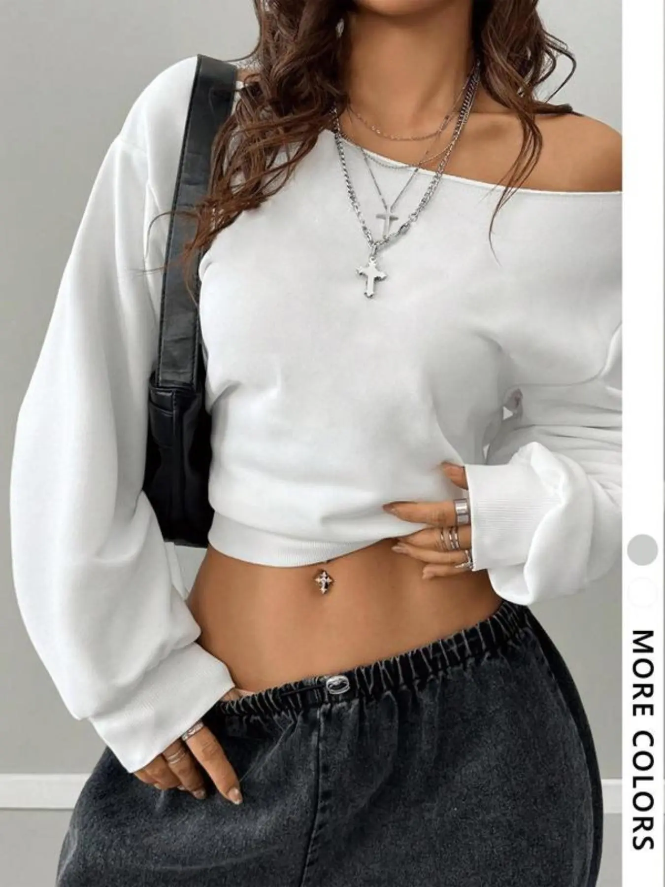 Women's Casual Long Sleeve Sweatshirt Tops, One-Shoulder Drop Shoulder Design, Loose Fit, Multiple Colors Available, Comfortable & Stylish