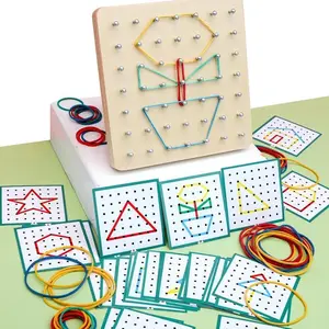 Wooden Geometry Puzzle Nail Board Graphics Geometric Creative Math Montessori Toy for for Children's Early Education