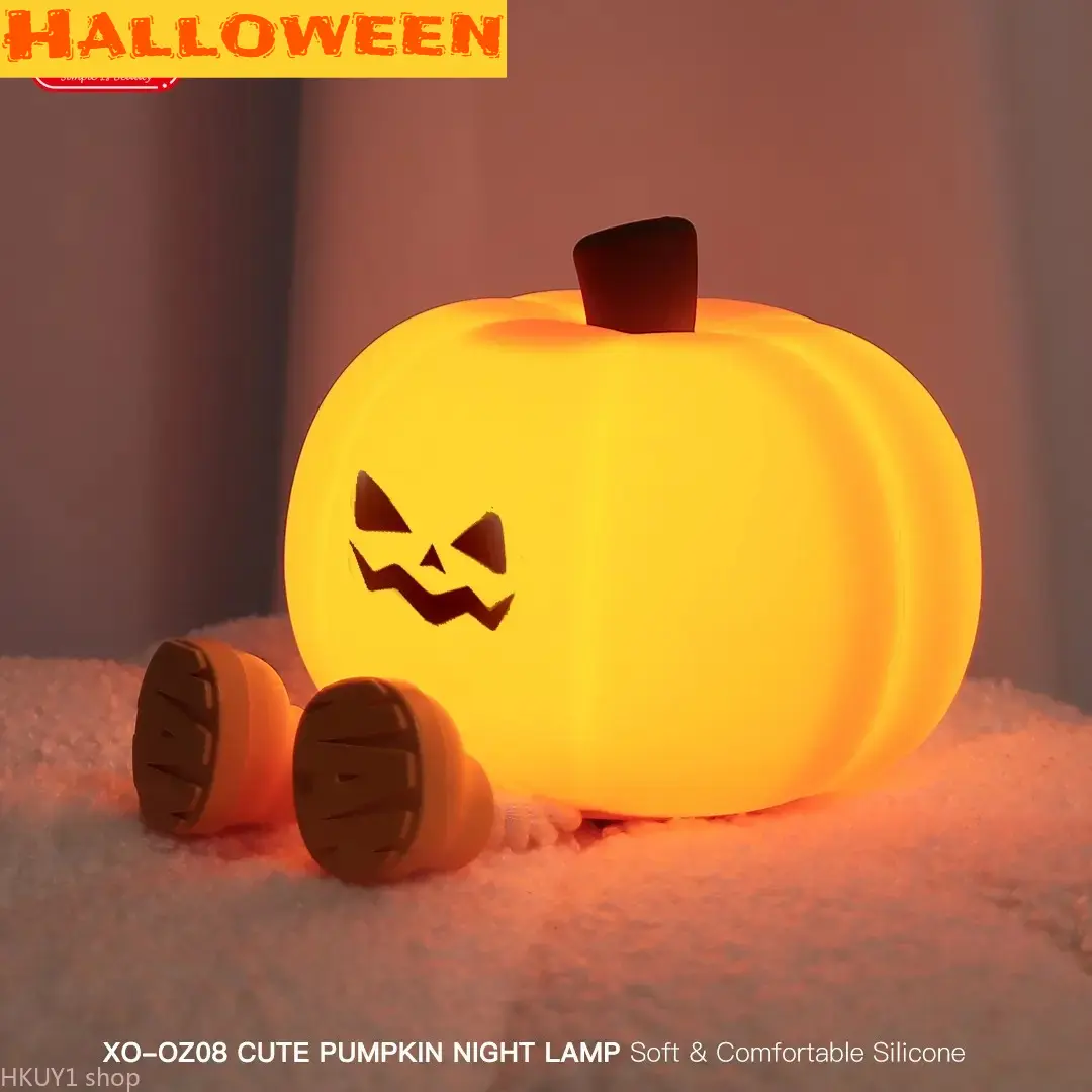 Halloween Pumpkin Lamp, Home Decoration Nights Light, Mini Cute LED Pumpkin Lamp with 3 Level Dimmable, Nursery Nightlight for Kids, Silicone Rechargeable Bedside Touch Lamp, for Kids