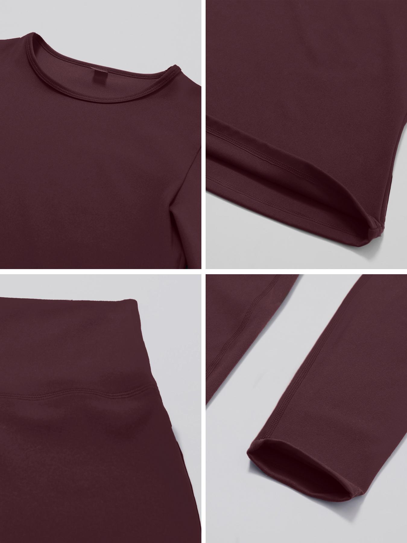 Women's Solid Long Sleeve Tee & High Waist Leggings Tracksuit Set, Sporty Round Neck Top & Skinny Pants Outfits for Gym Workout Running, Ladies Fall & Winter Sportswear, Yoga Tracksuit Set