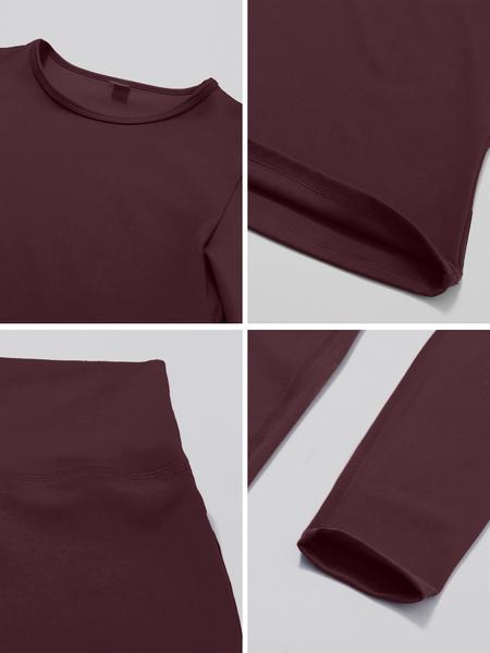 Women's Solid Long Sleeve Tee & High Waist Leggings Tracksuit Set, Sporty Round Neck Top & Skinny Pants Outfits for Gym Workout Running, Ladies Fall & Winter Sportswear, Sweatsuit Sets