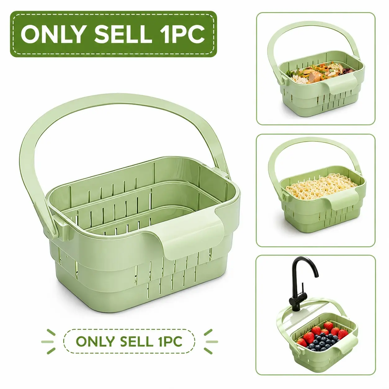 Foldable Hanging Sink Drainer Basket, Collapsible Strainers For Kitchen, Expandable Kitchen Filter Basket with Lid, Space-Saving Food Strainer, Multi-Functional Faucet Holder