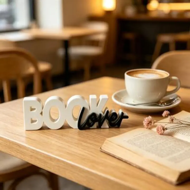 Book Lover Shelf Decor, Minimalist 3D Plastic Letter Sculpture, Ideal Gift for Readers, Librarians, Teachers, Bookworms, Home Office Aesthetic