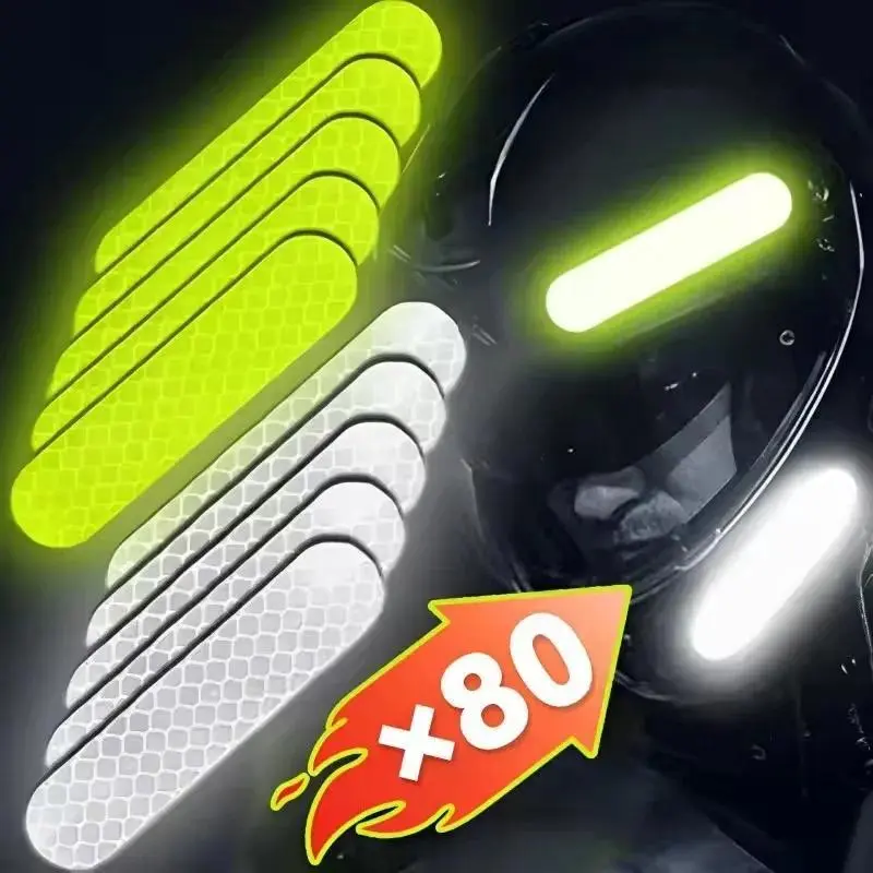 80-10PCS Helmet Safety Warning Reflective Stickers Strip Waterproof High Visibility Reflector Tape For Night Riding Walking Car