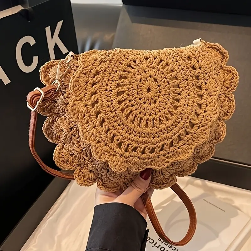 Elegant French Straw Crossbody Shoulder Bag, Handwoven Summer Basket, Adjustable Strap, Lightweight & Stylish, Perfect for Daily Use