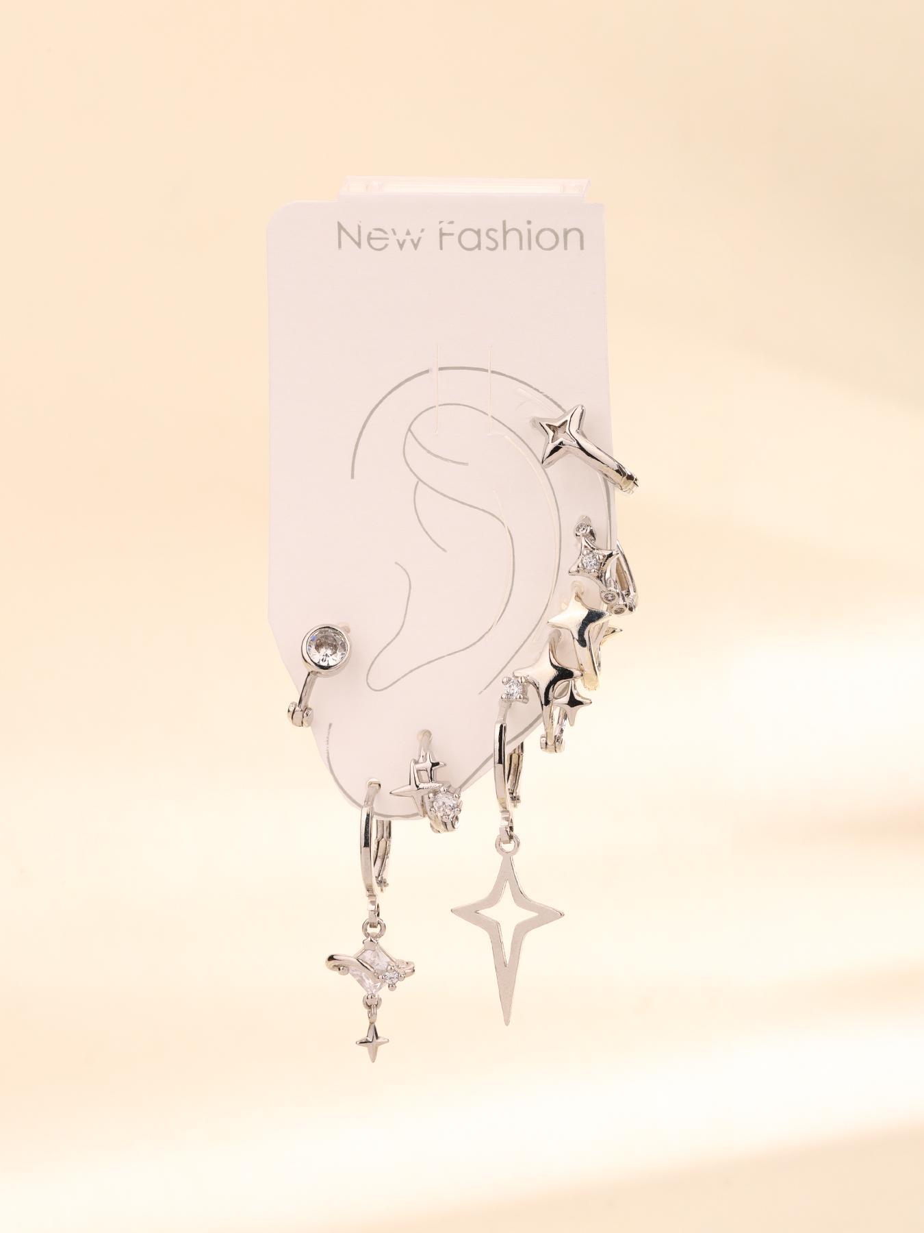 Star & Chain Design Dangle Earrings Set, Fashionable Hollow Out Design Earrings for Women & Girls, Trendy All-match & Exquisite Jewelry for Birthday Gift, Trendy Fashionable Accessories, Statement Earring