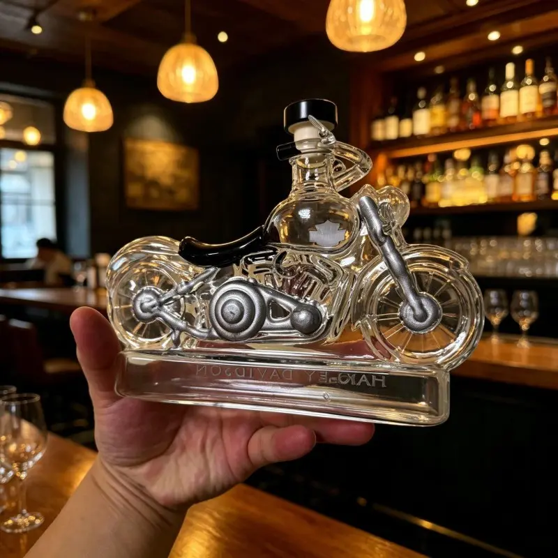 Unique Man Cave Gift Motorcycle Shaped Airtight Wine Decanter, Cool Bar Present for Whiskey Bourbon Collectors, Empty Liquor Bottle