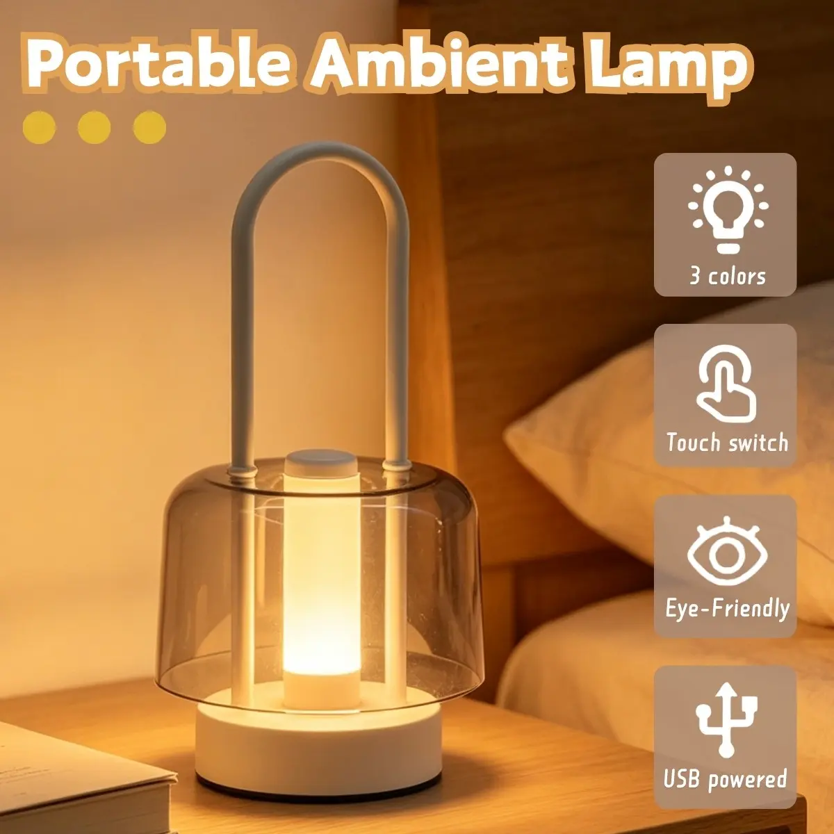Modern Minimalist LED Desk Lamp, Touch Control Three-Temperature Settings, USB Rechargeable, Adjustable Brightness, Non-Slip Base, Portable Decorative Light, Home Decor Light