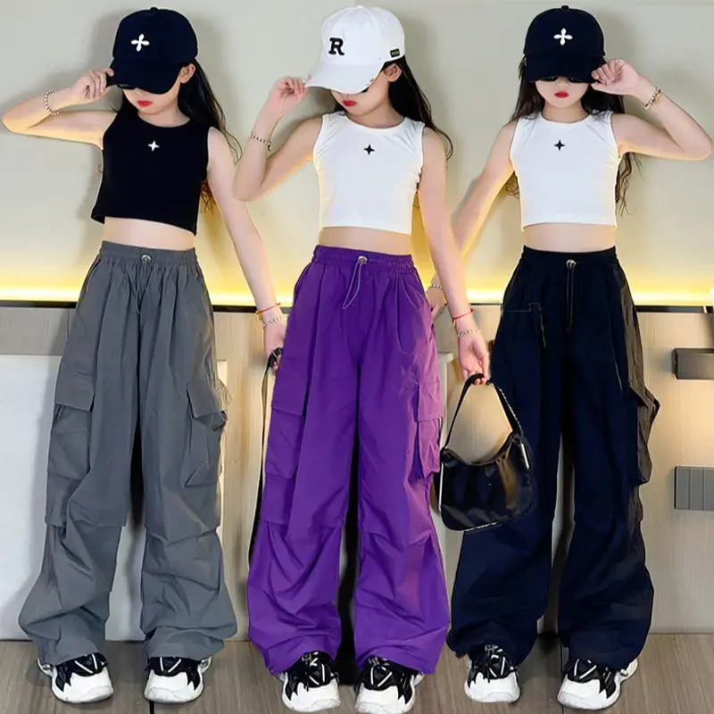 Girls' Loose-Fit Cargo Sweatpants with Cargo Pockets - Full-Length Cut Workwear Pants, All Seasons Child Sizes Prop 65 Safe Casual Bottoms for Teenagers, Basic