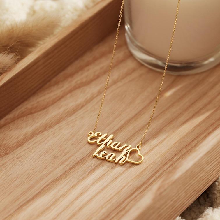 AS823 Personalized Customization of Two Names Love Necklace Stainless Steel Couple Necklace Holiday Gift for Men and Women