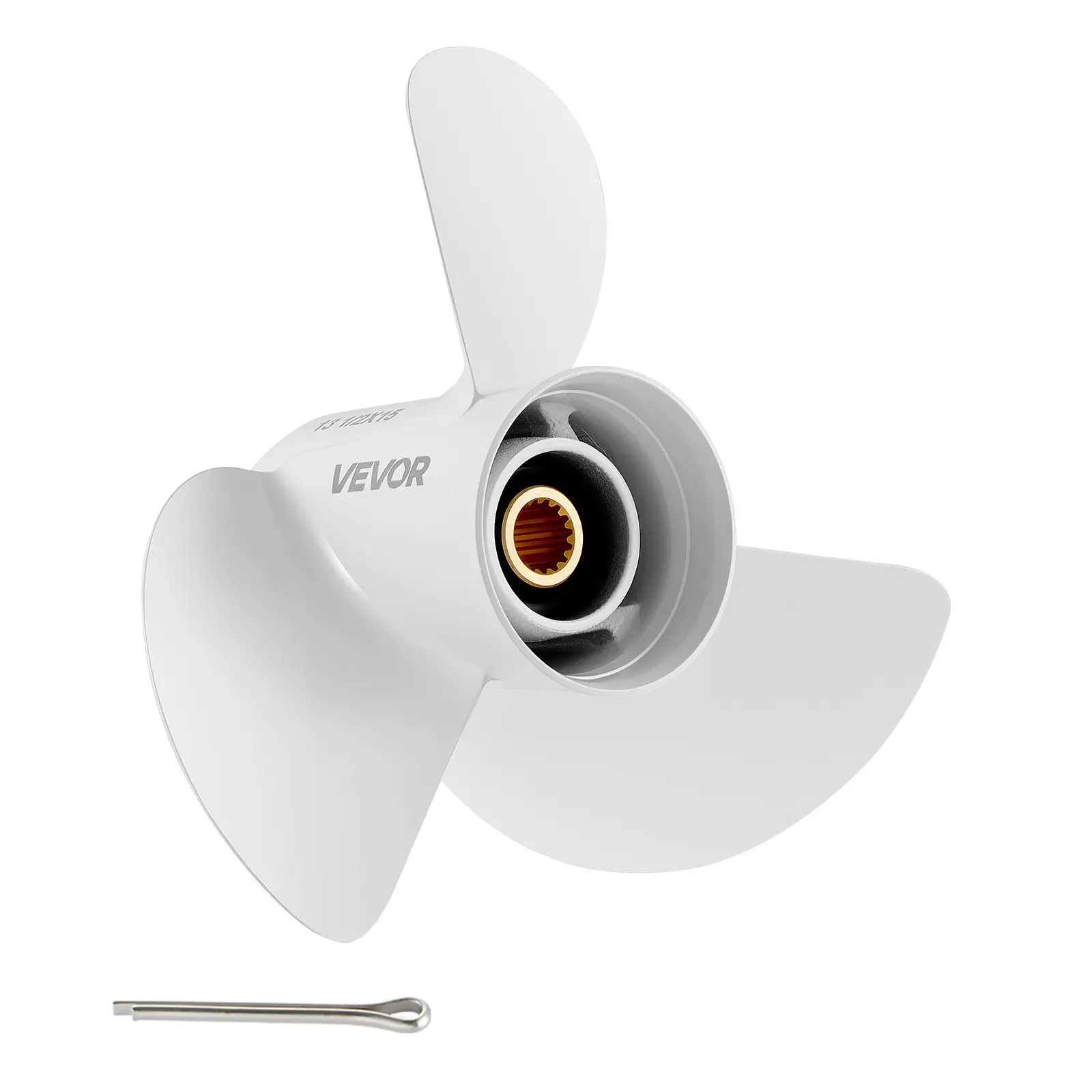 【Summerfinds】VEVOR Aluminum Alloy 3-Blade Outboard Propeller, Corrosion Resistant, Thrust Boosting, Upgrade OEM 15 Spline Tooth, Press-in Hub, Fits Yamaha 60-130 HP Engines, 4-1/4" Gearcase, RH Rotation, OEM 6E5-45947-00-EL, for Fishing Cruising, 13-1