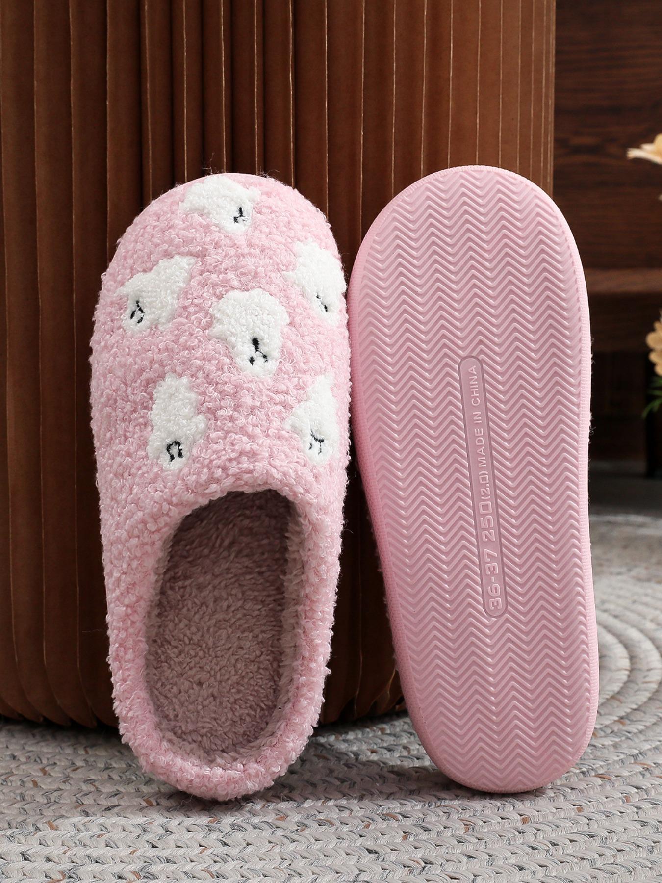 Women's Cute Cartoon Ghost Pattern Plush Slippers, Casual Soft Comfortable Fluffy Home Slippers, Warm Fuzzy House Slippers for Indoor & Outdoor Use for All Seasons