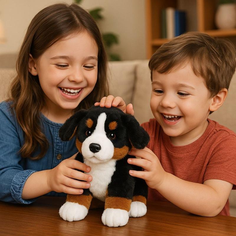 Realistic Bernese Mountain Dog Puppy Plush Toy Soft Fluffy Stuffed Animal for Home Sofa Desktop Decor Cozy Room Ideal Gift Girls