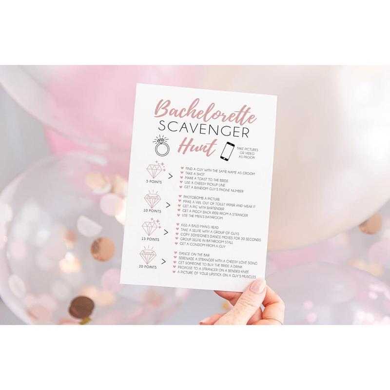25 White Bachelorette Scavenger Hunt Party , Drinking  and Dares, Fun Novelty Cards for Girls Night Out