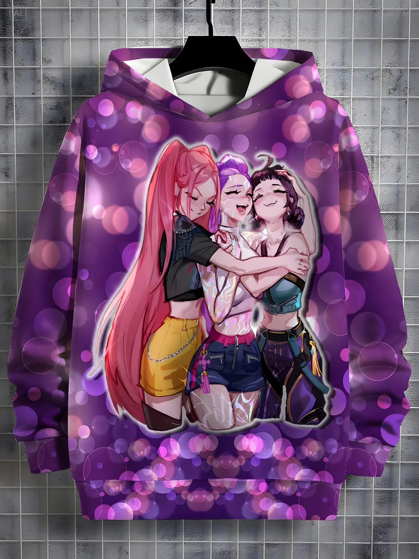 Girls' Casual Loose-Fit Cute Cozy Sweatshirt, 3D Full Print, Long Sleeve Hoodie, Fall & Winter, Ages 2-14, Friendships Theme, Comfortable Wear