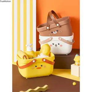 Cute Cartoon Portable Bath Caddy Lightweight Waterproof Bathroom Wash Supplies Storage Organizer for Student Dorm Shower Travel Gym
