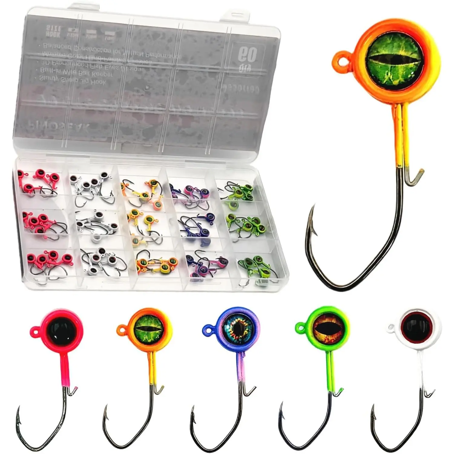 60 count Big Eye Crappie Jig Heads Kit, Size in 1/32oz 1/16oz 1/8oz | 5  Colors, Crappie Jigs for Panfish, Bluegill & Walleye Fishing, Bright  Eyes,   Hooks, Wired  Keeper