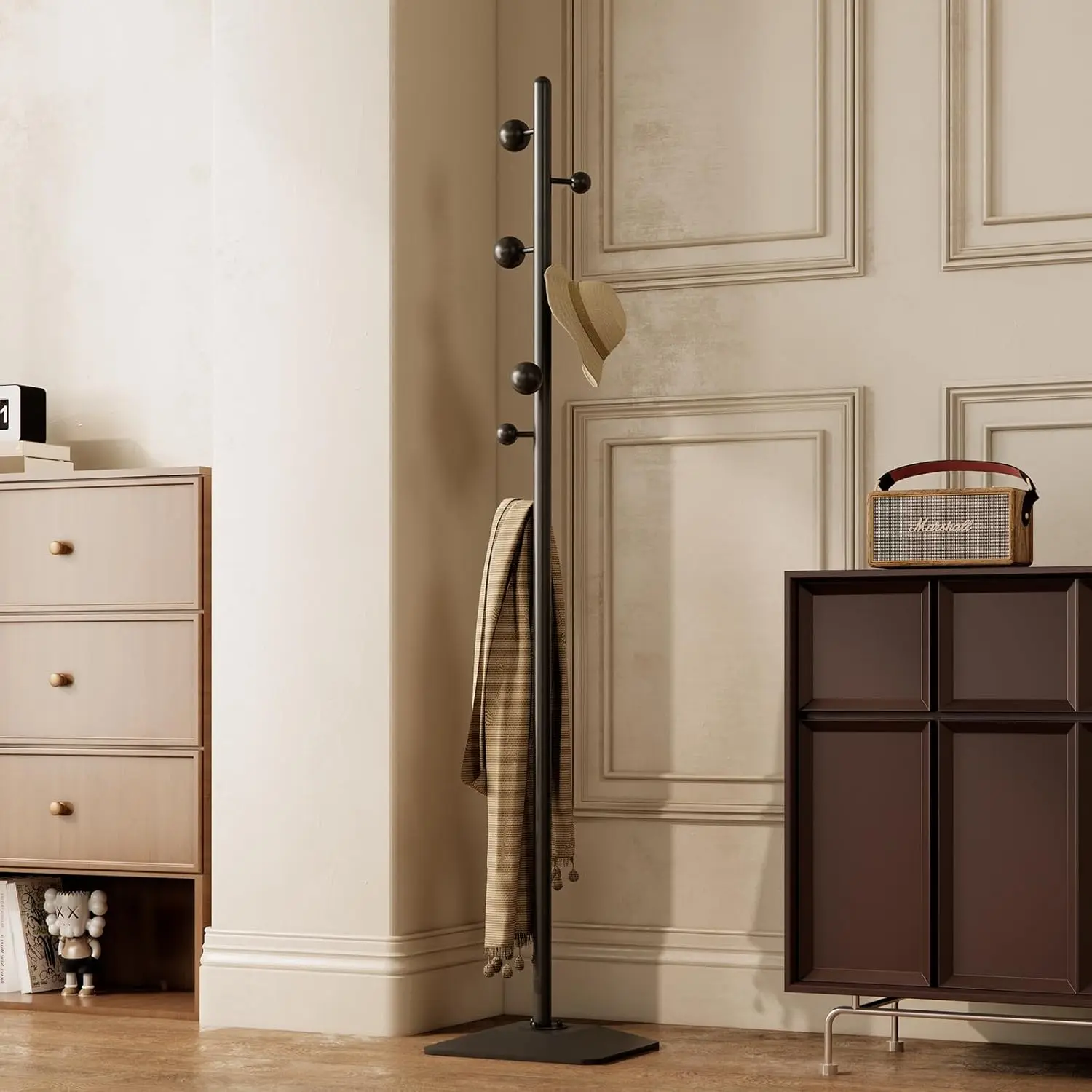 coat rack freestanding,coat rack stand with 7 Hooks and Metal Base for Bags, Hats.Coat Tree Coat Hanger Stand for  Office Hall Entryway