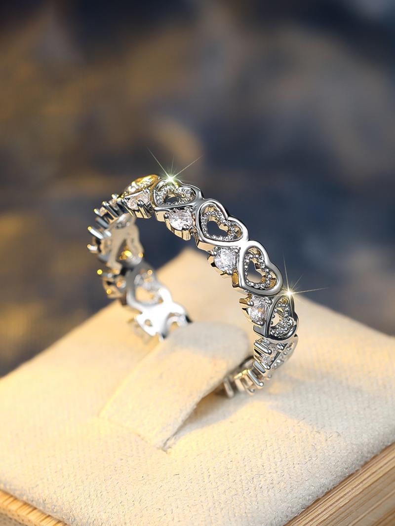 1 Piece Fashion Heart Shaped Engagement Ring, Elegant Copper Jewelry for Women, Girl's Temperament All-match Accessory, Gifts for Wife, Heart Design Ring