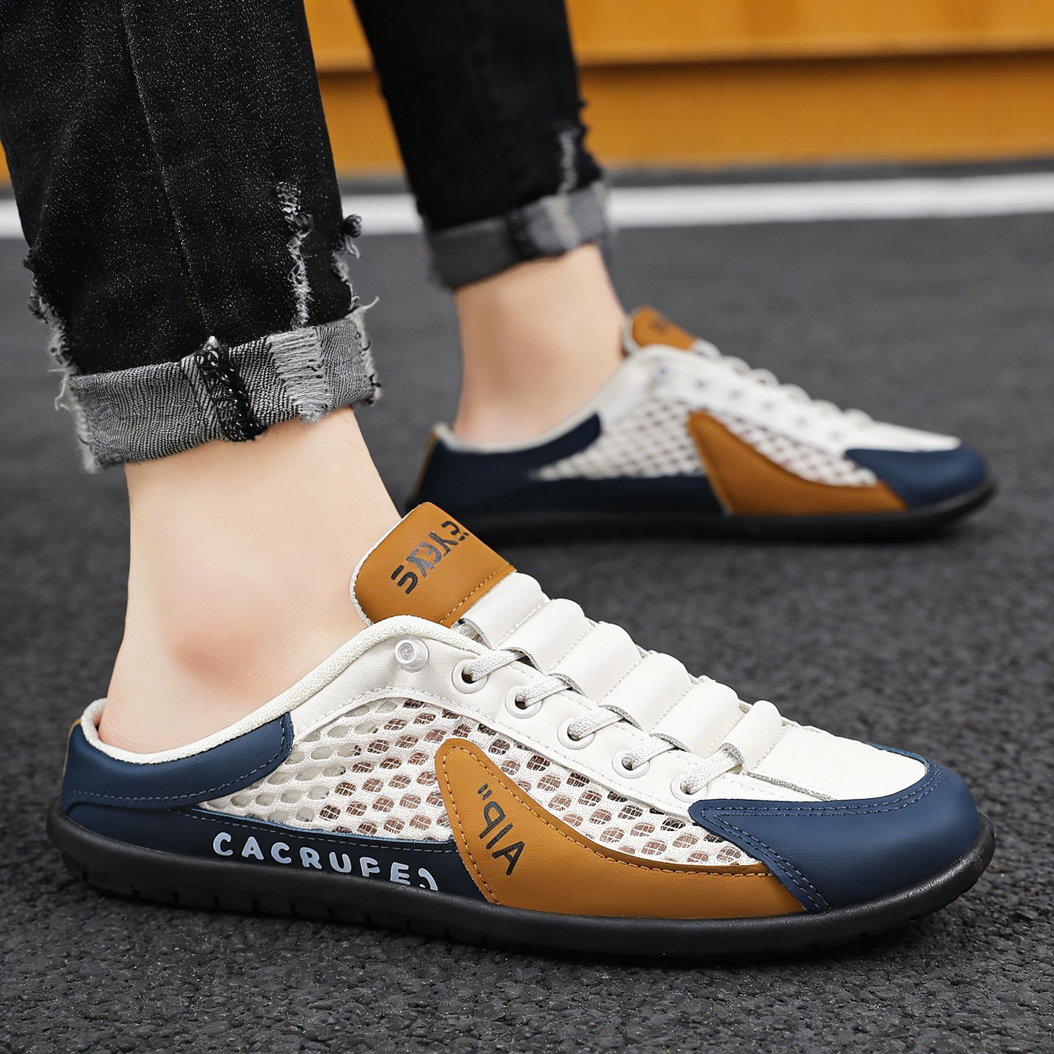 MOVRA1 Male Half Slip-On Casual Walking Shoes - Mesh Cloth, Breathable Cutout Sneakers with Lightweight Non-PVC Wear-Resistant Sole for Daily Walks, Outdoor Travel