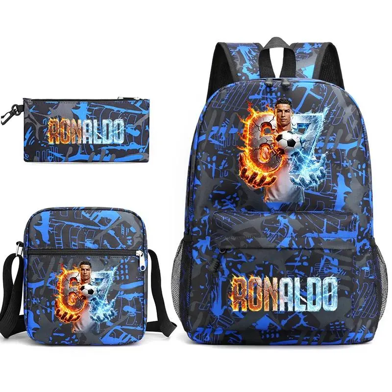 Ronaldo 67 Print School Backpack Set with Shoulder Bag & Pencil Case for Teens Kids Lightweight Daypack