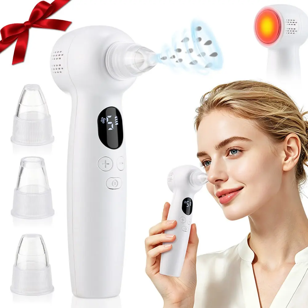 Blackhead Cleansing Tool, Blackhead Remover Tool, Adjustable Vacuum Electric Pore Cleanser, 3 Heat Settings, 5 Suction Strengths, Includes 3 Replaceable Heads & LCD Screen, Skin Care for Women and Men
