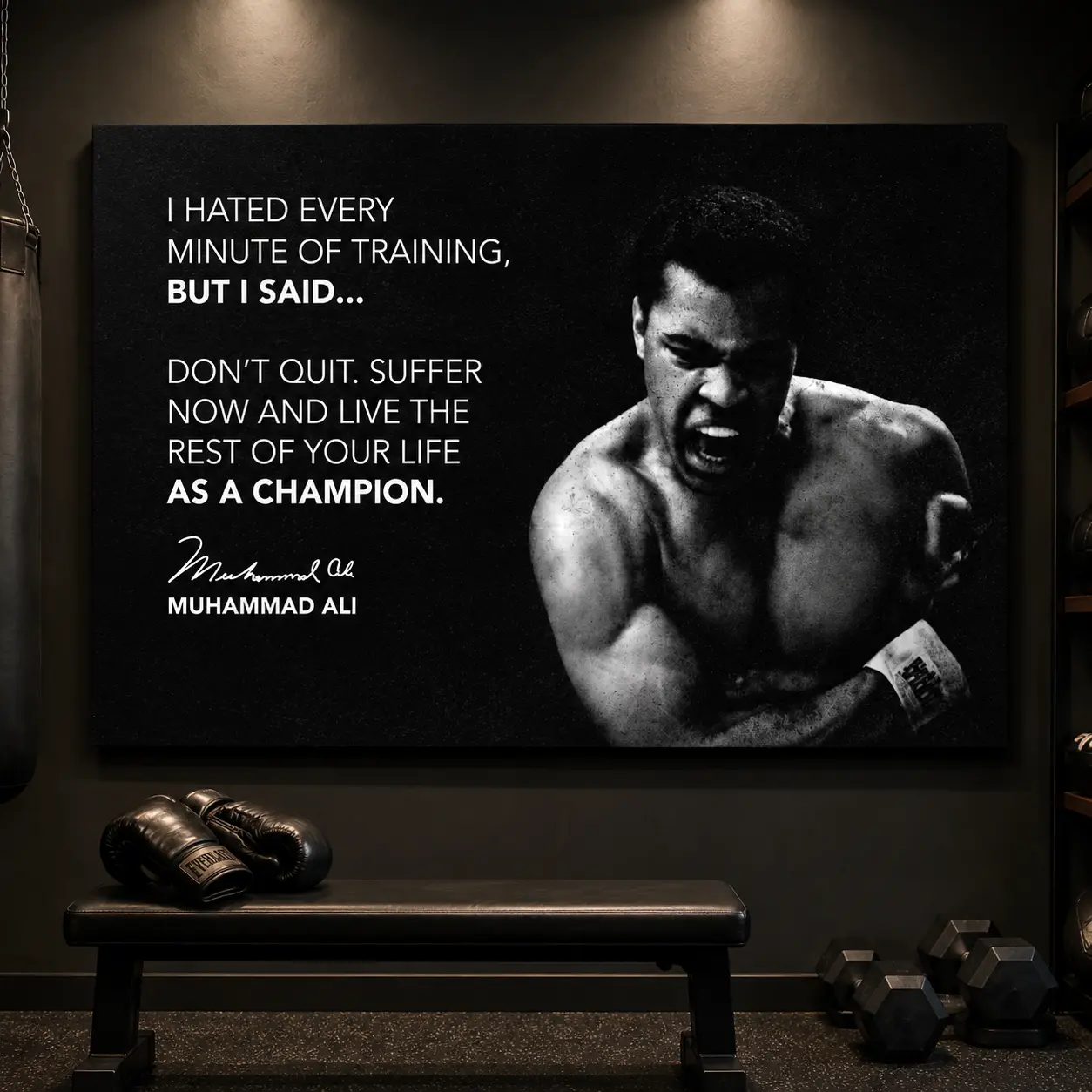 Muhammad Ali Motivational Canvas Poster |   "Don’t Quit" Boxing Quote Wall Art for Gym, Bedroom & Office
