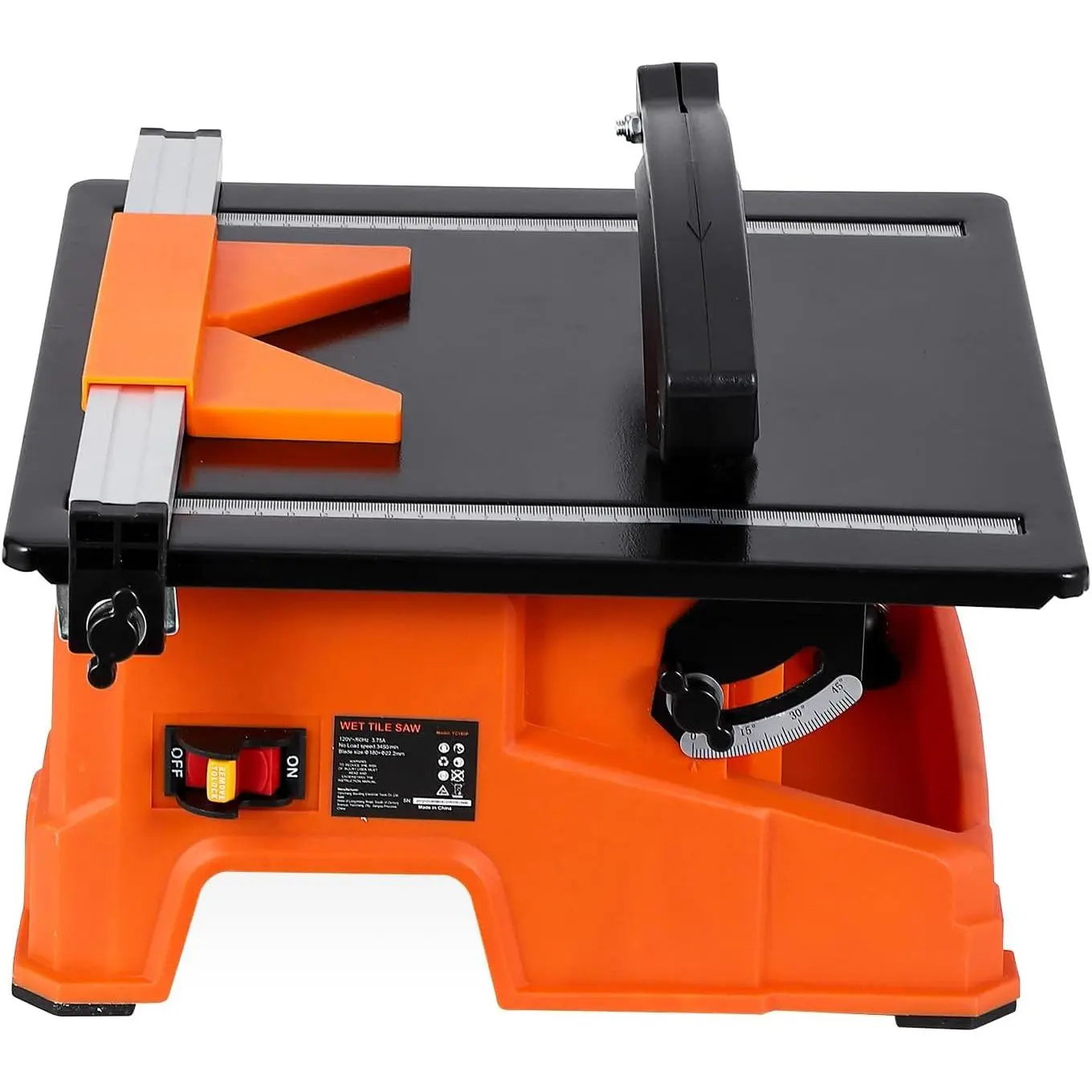 OP-Professional 7-Inch Wet Tile Saw – 6500 RPM Pure Copper Motor, 0-45° Bevel Cuts, Diamond Blade, Water Reservoir, Steel Plate Table, Rotary Tool180P, US Standard – Steel plate table plastic