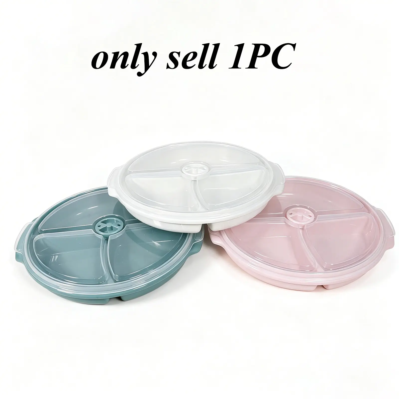 Adult Weight Control Plate, Three-Compartment Round Plastic Personal Tray, Reusable Healthy Diet Separator, Dishwasher Safe, Picnic Salad Bowl
