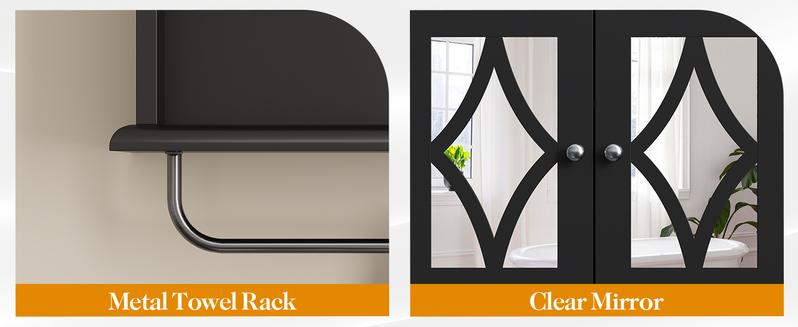 RoyalCraft 22x25 Bathroom Medicine Cabinet with Mirror, Large Wood Wall Mounted Storage Cabinet with Shelves and Towel Bar, Over The Toilet Storage Cabinet for Bathroom, Laundry, Living Room