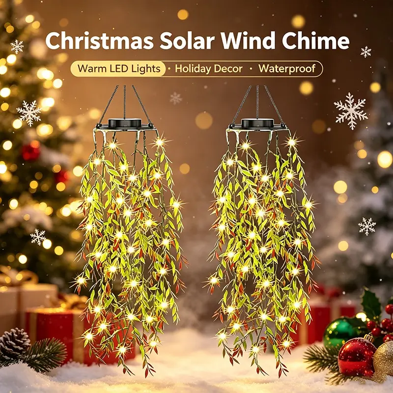 2-Piece Solar Powered Hanging Garden Lights, LED Outdoor Decorative String Lights, Ip65 Waterproof Faux Plant Lights with Hooks, Solar Outdoor Lighting