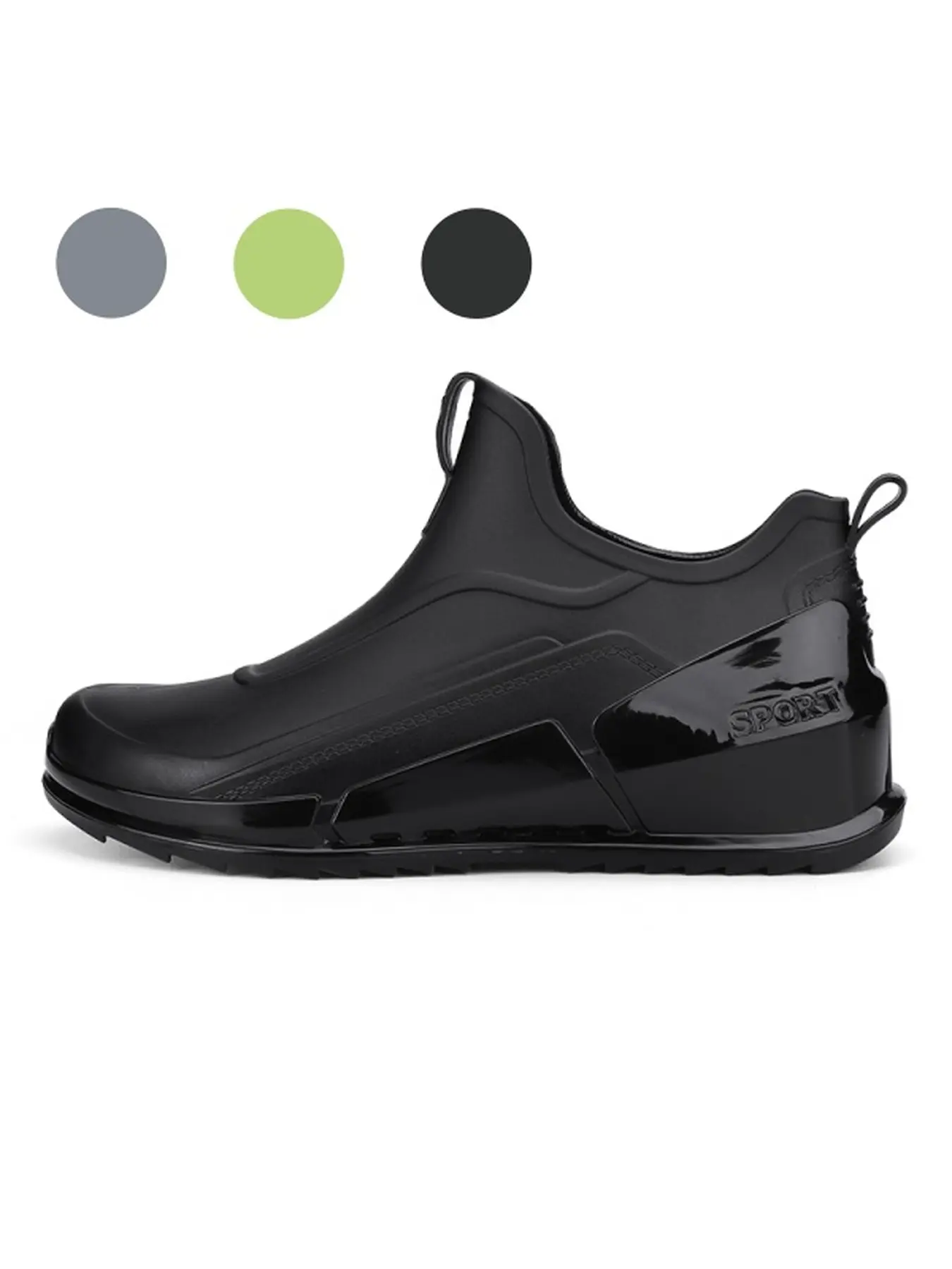 Mens Bright Green Sport Style Waterproof Rain Shoes Fully Sealed Upper Rubber Anti Slip Outsole For Post Rain Hiking Site Work