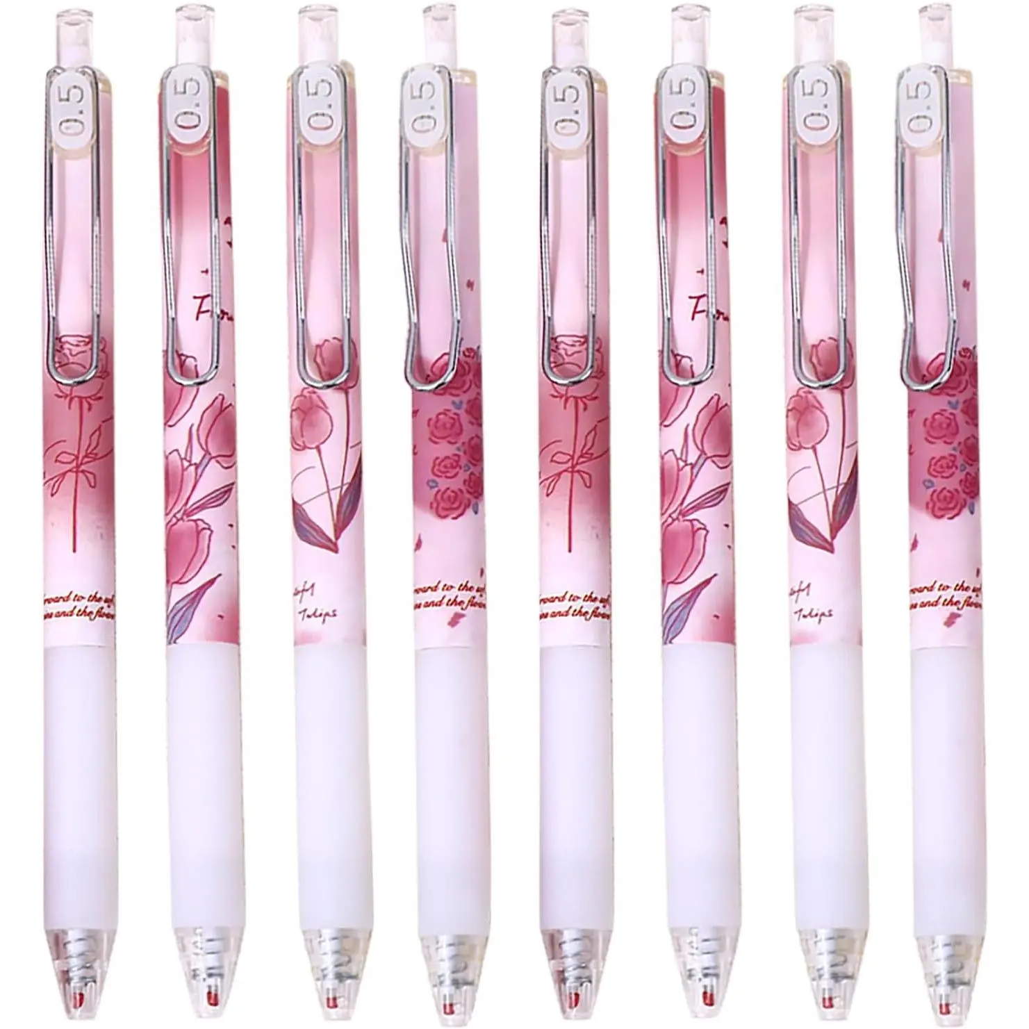 8 count Cute Retractable Pens Rose Aesthetic Gel Pens Ink Writing Pens with 0.5 mm Smooth Fine Point Novelty Printing Pens Office Supplies for Women Men (rose 8 count)